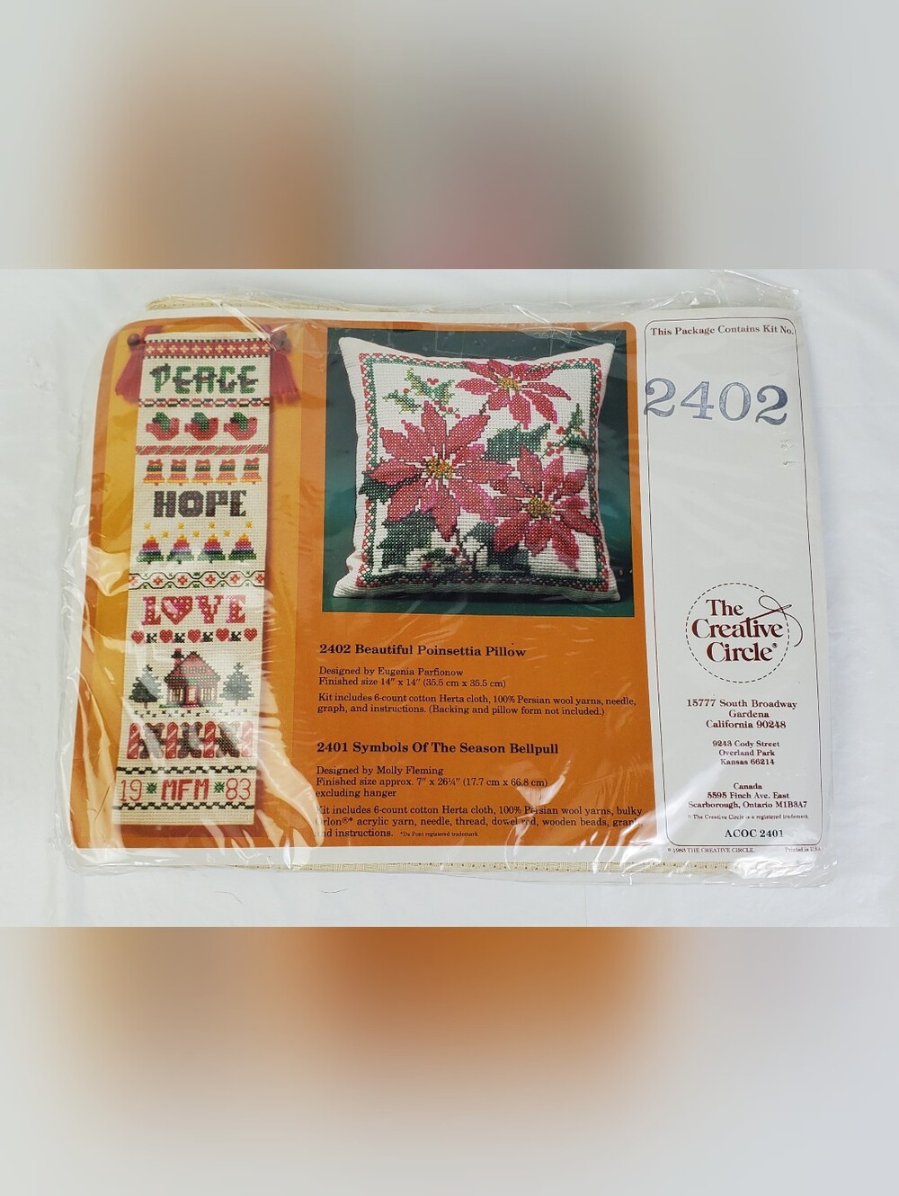 Creative Circle VTG 1983 Christmas 14"x14" Poinsettia Pillow Kit # 2402 - NOS